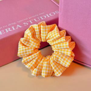 Elastice de Păr Handmade –Galben în Carouri