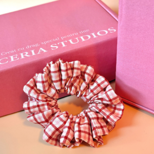 Elastice de Păr Handmade –Bordo în Carouri
