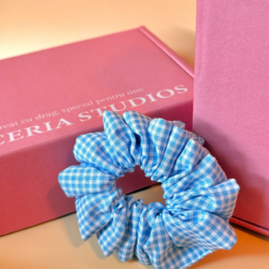 Elastice de Păr Handmade – Albastru în Carouri