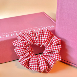 Elastice de Păr Handmade –Roșu în Carouri