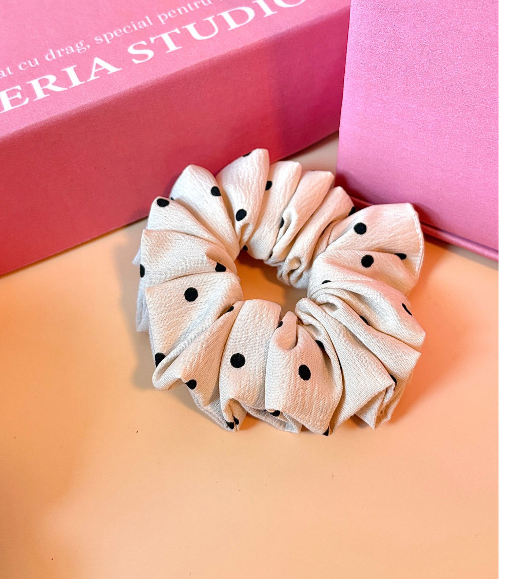 Elastice de Păr Handmade – Alb cu Buline